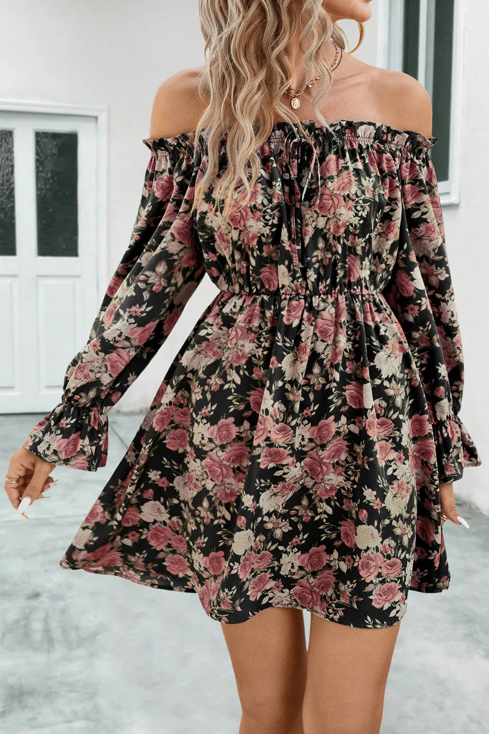 Floral Off-Shoulder Flounce Sleeve Dress, image 5