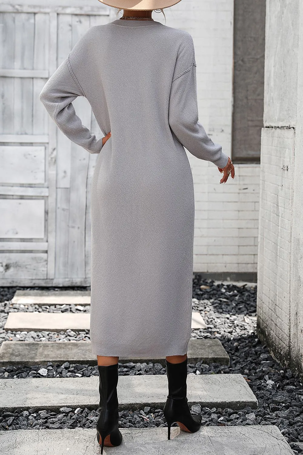 Notched Neck Dropped Shoulder Button-Down Midi Dress, image 19