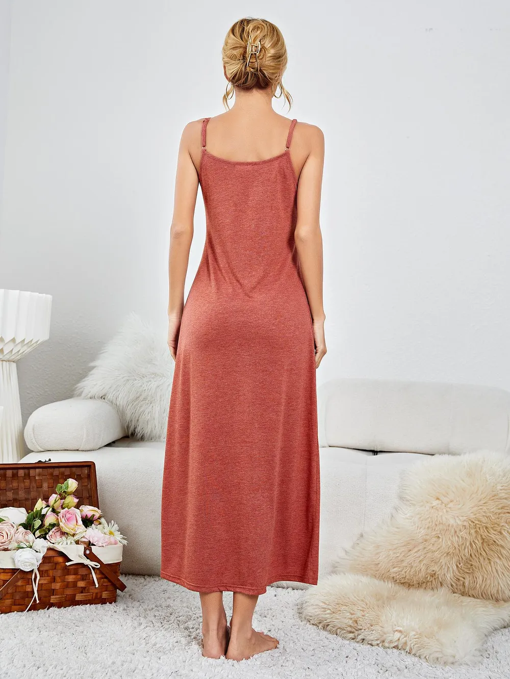 Scoop Neck Spaghetti Strap Night Dress, image 2