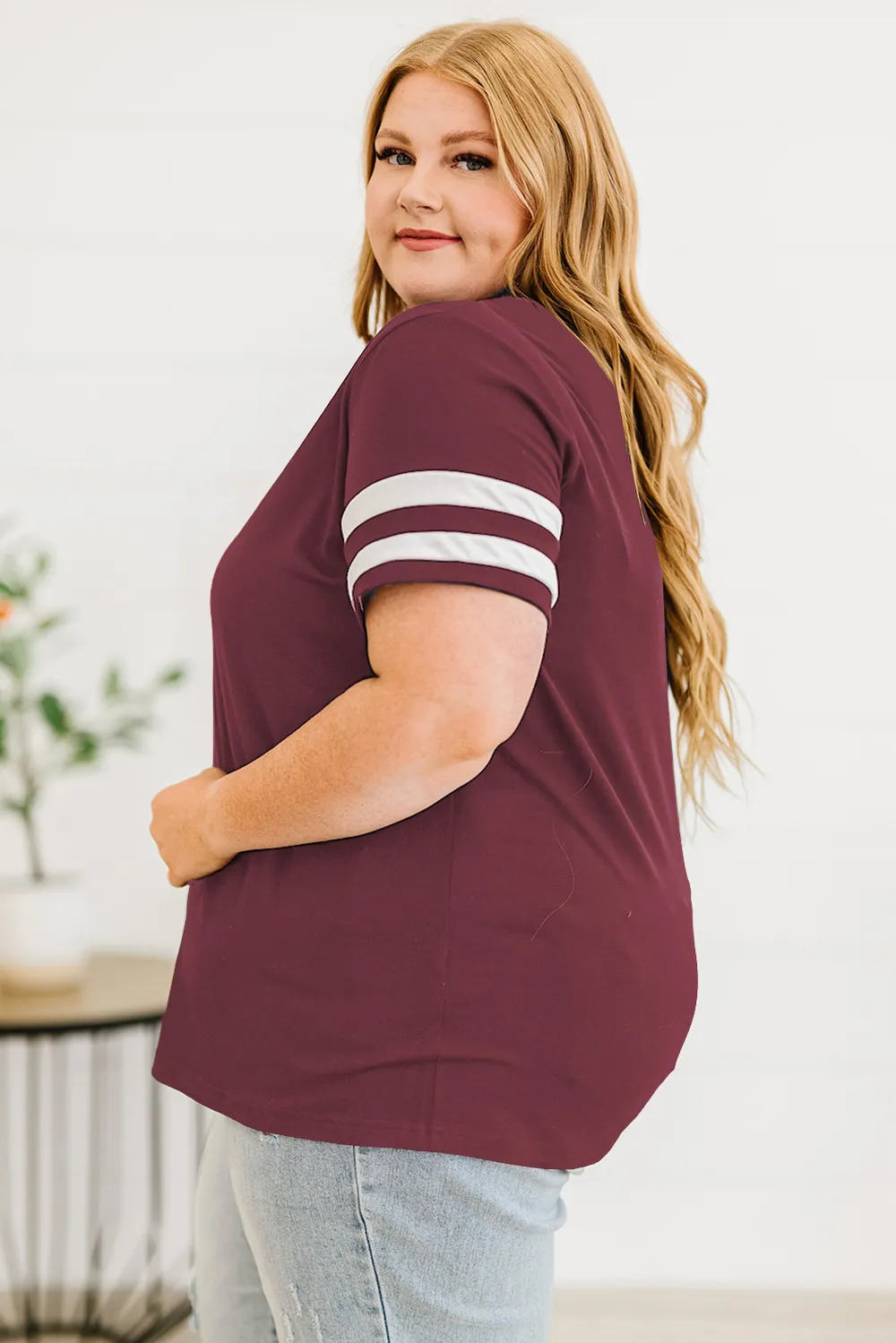 Plus Size Striped V-Neck Tee Shirt, image 3