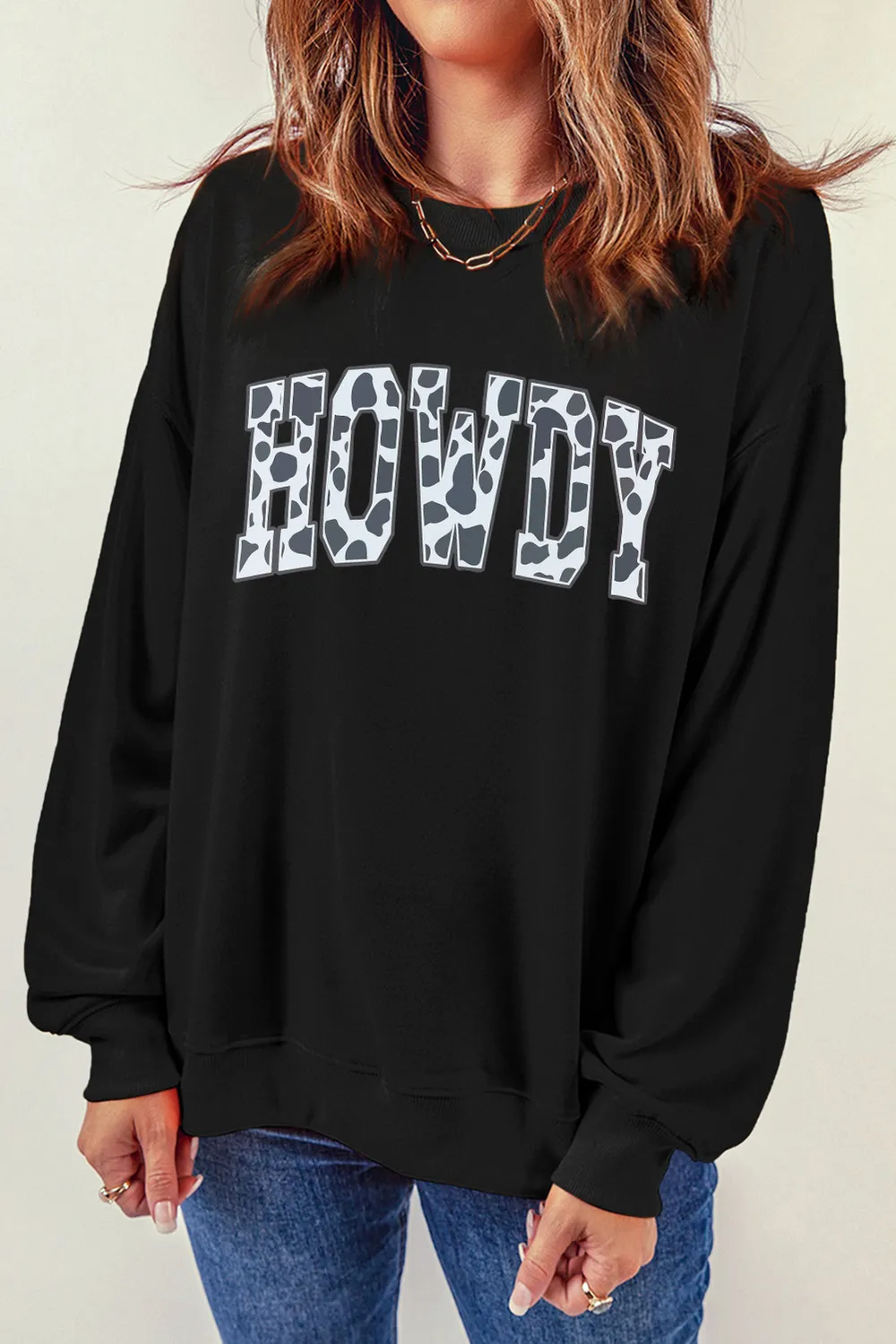 Round Neck Long Sleeve Howdy Graphic Sweatshirt, image 2