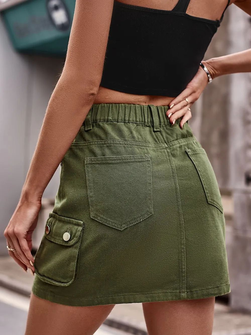 Denim Mini Skirt with Pockets, image 3