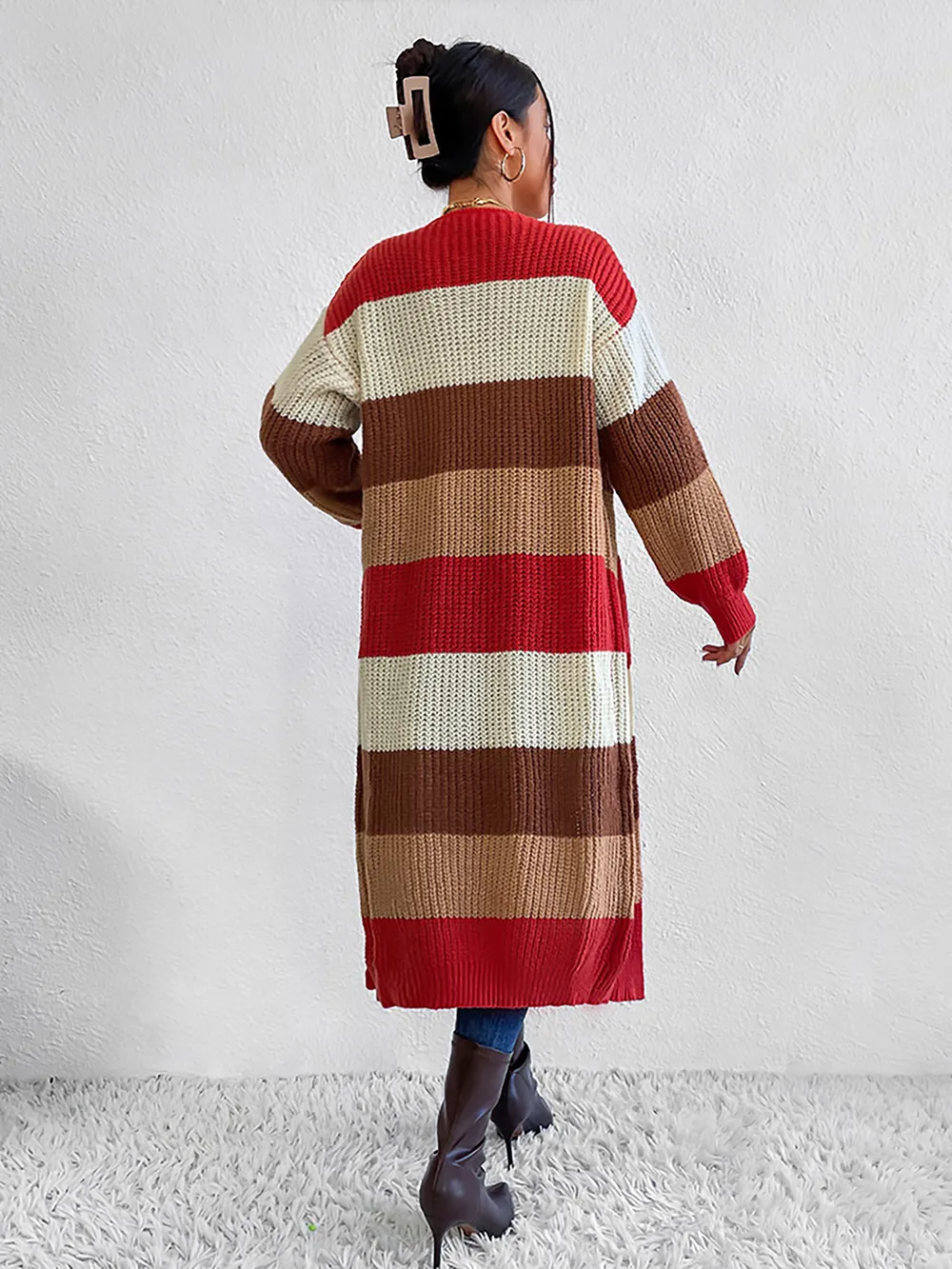 Color Block Open Front Longline Cardigan, image 2