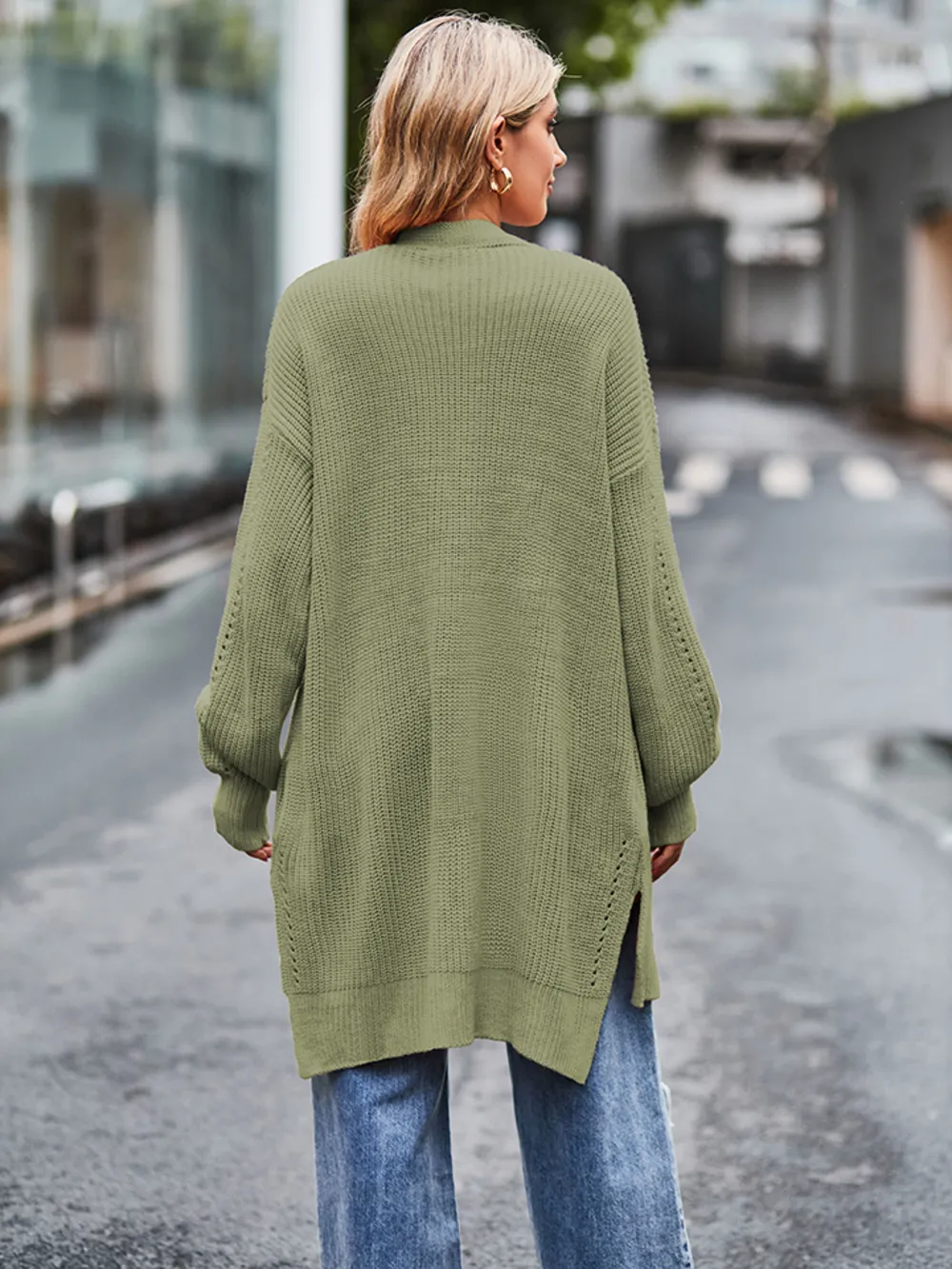 Long Sleeve Waffle-Knit Cardigan, image 9