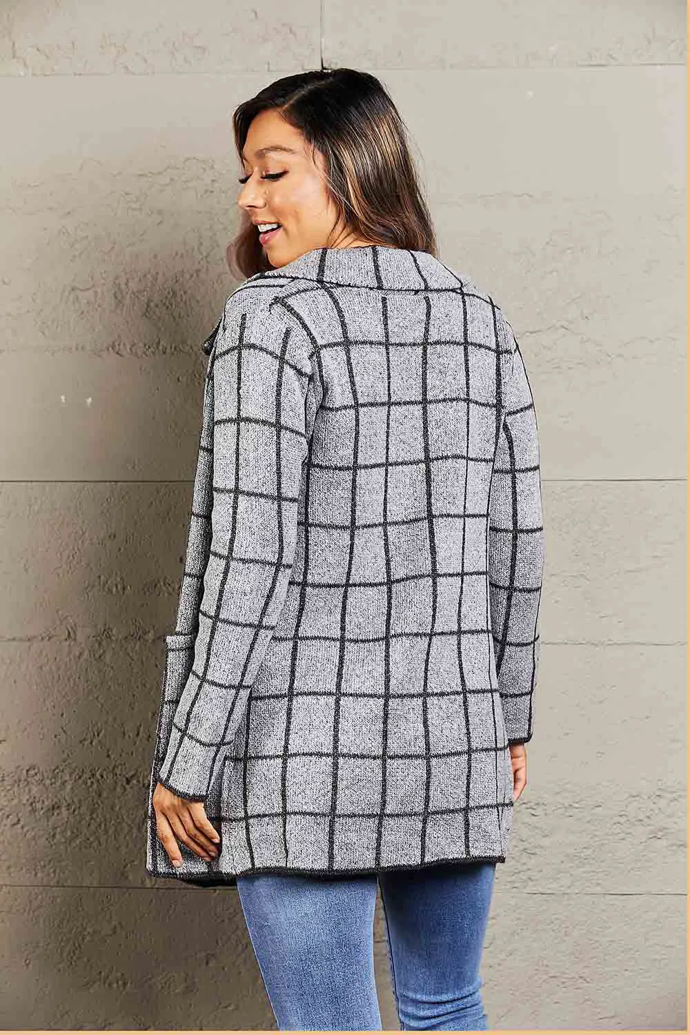 Printed Open Front Lapel Collar Cardigan with Pockets, image 4