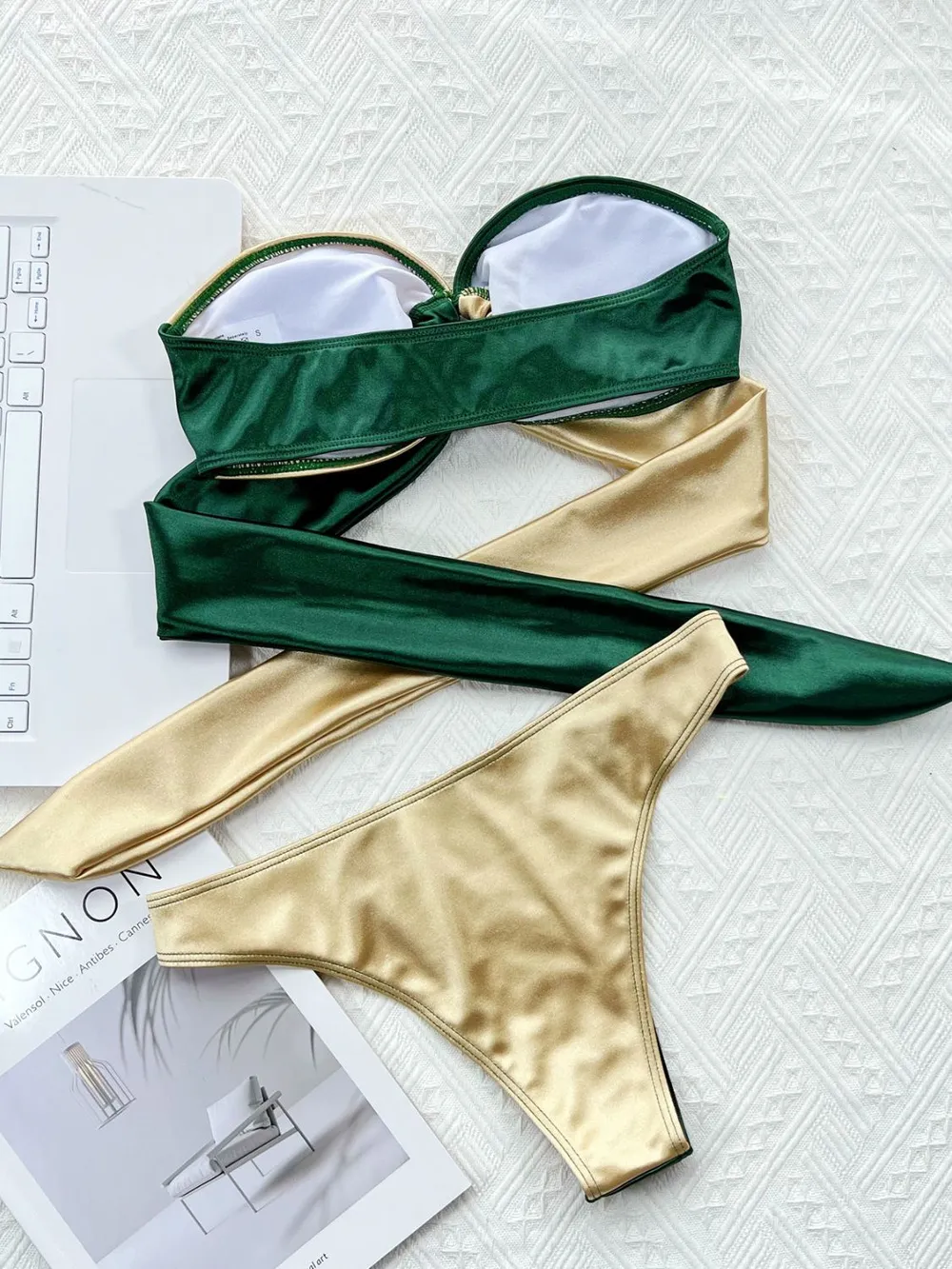 Two-Tone Ring Detail Tied Bikini Set, image 2