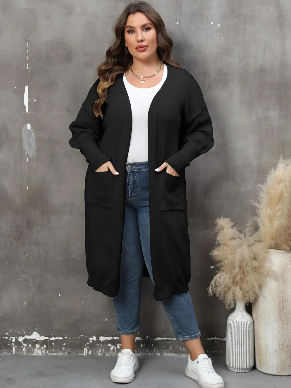 Plus Size Long Sleeve Pocketed Cardigan, image 8