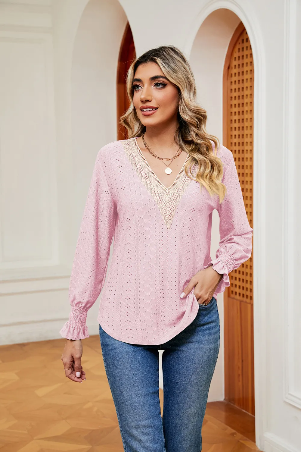 Contrast Flounce Sleeve Blouse, image 2