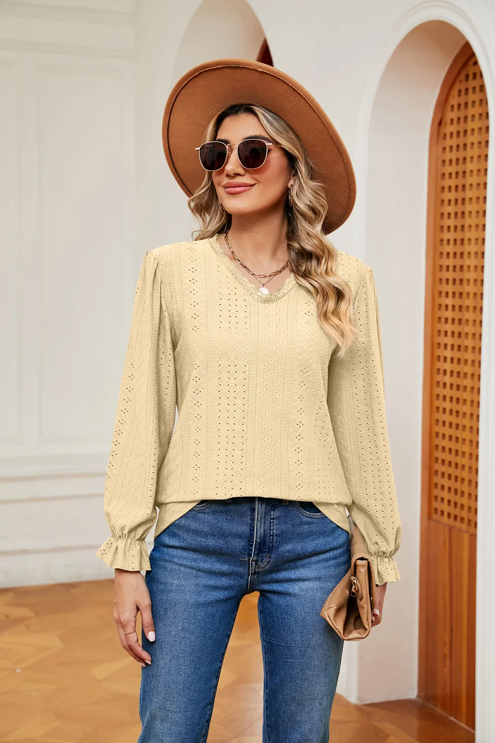 V-Neck Flounce Sleeve Blouse, image 14