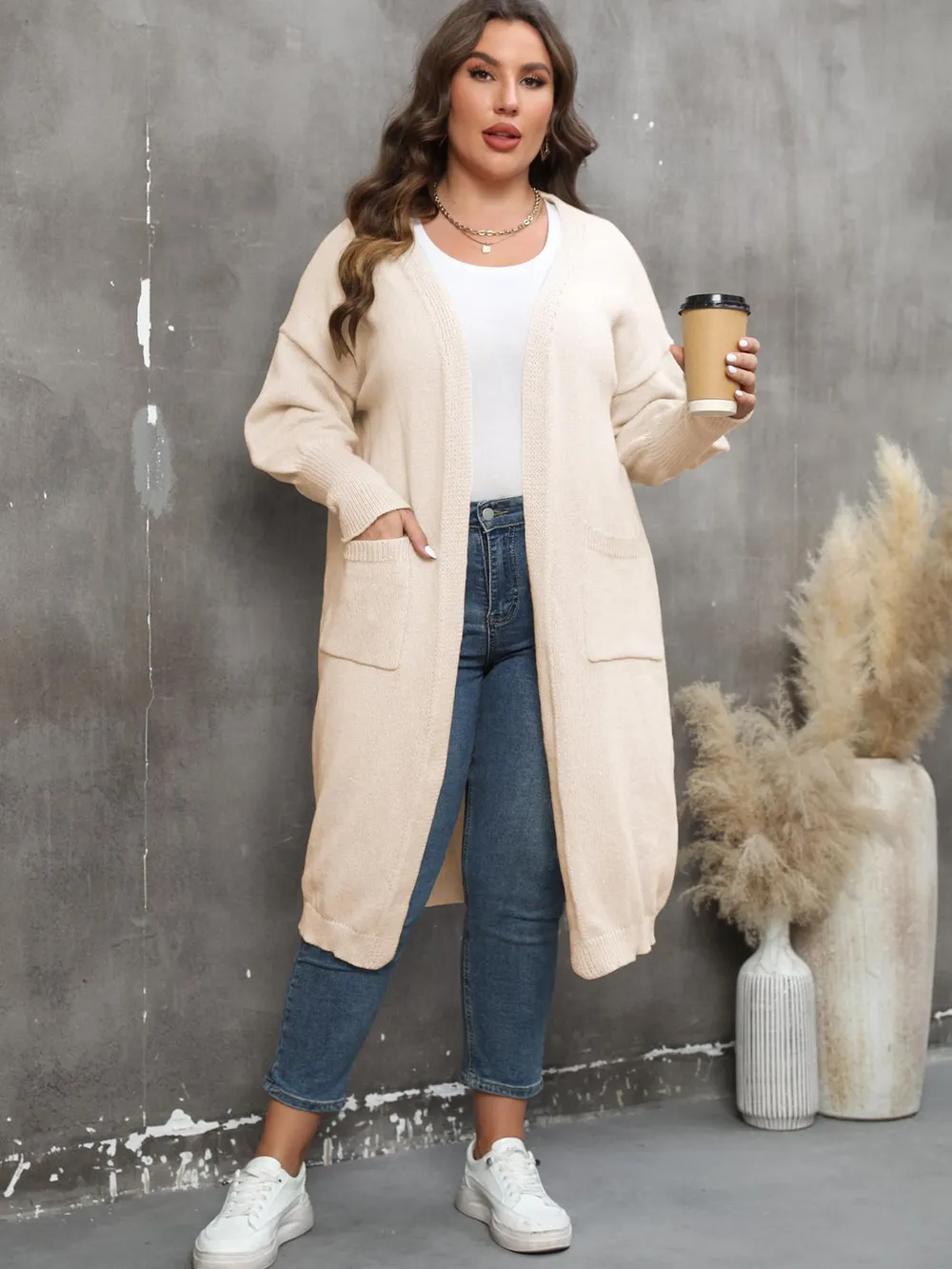Plus Size Long Sleeve Pocketed Cardigan, image 11