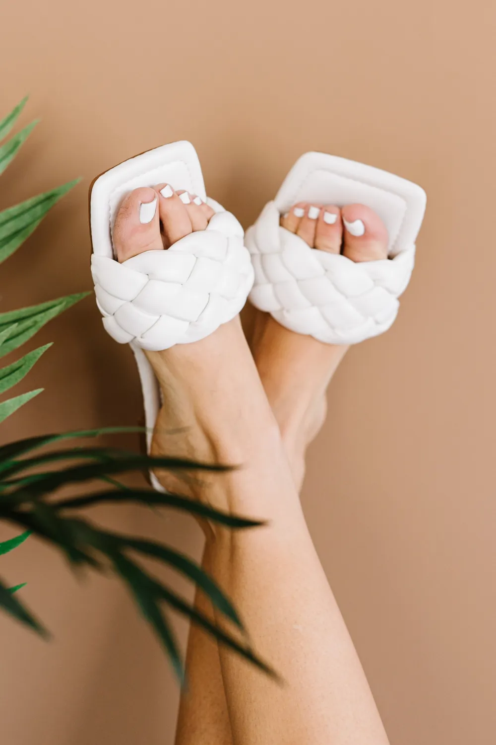 Cakewalk Woven Square Toe Slides in White