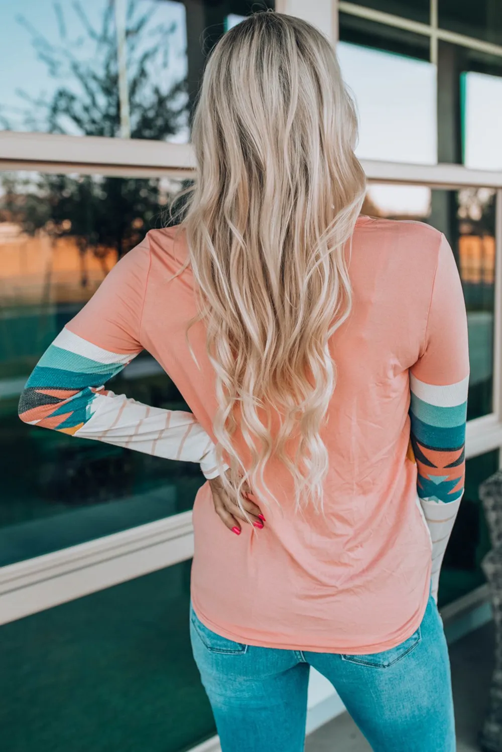Geometric Round Neck Long Sleeve T-Shirt, image 8