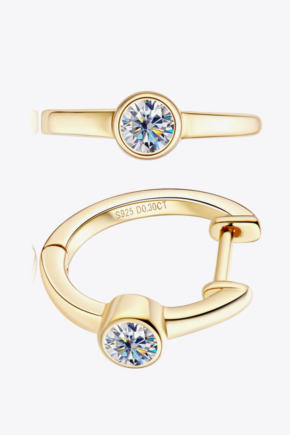 18k Gold-Plated Inlaid Moissanite Huggie Earrings, image 3