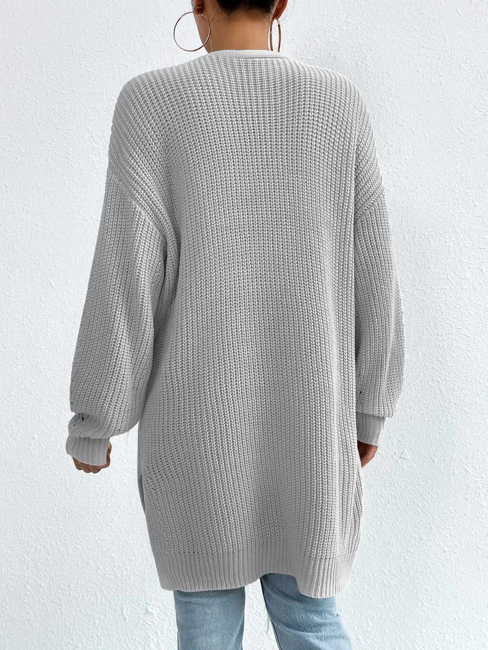 Open Front Dropped Shoulder Slit Cardigan, image 2