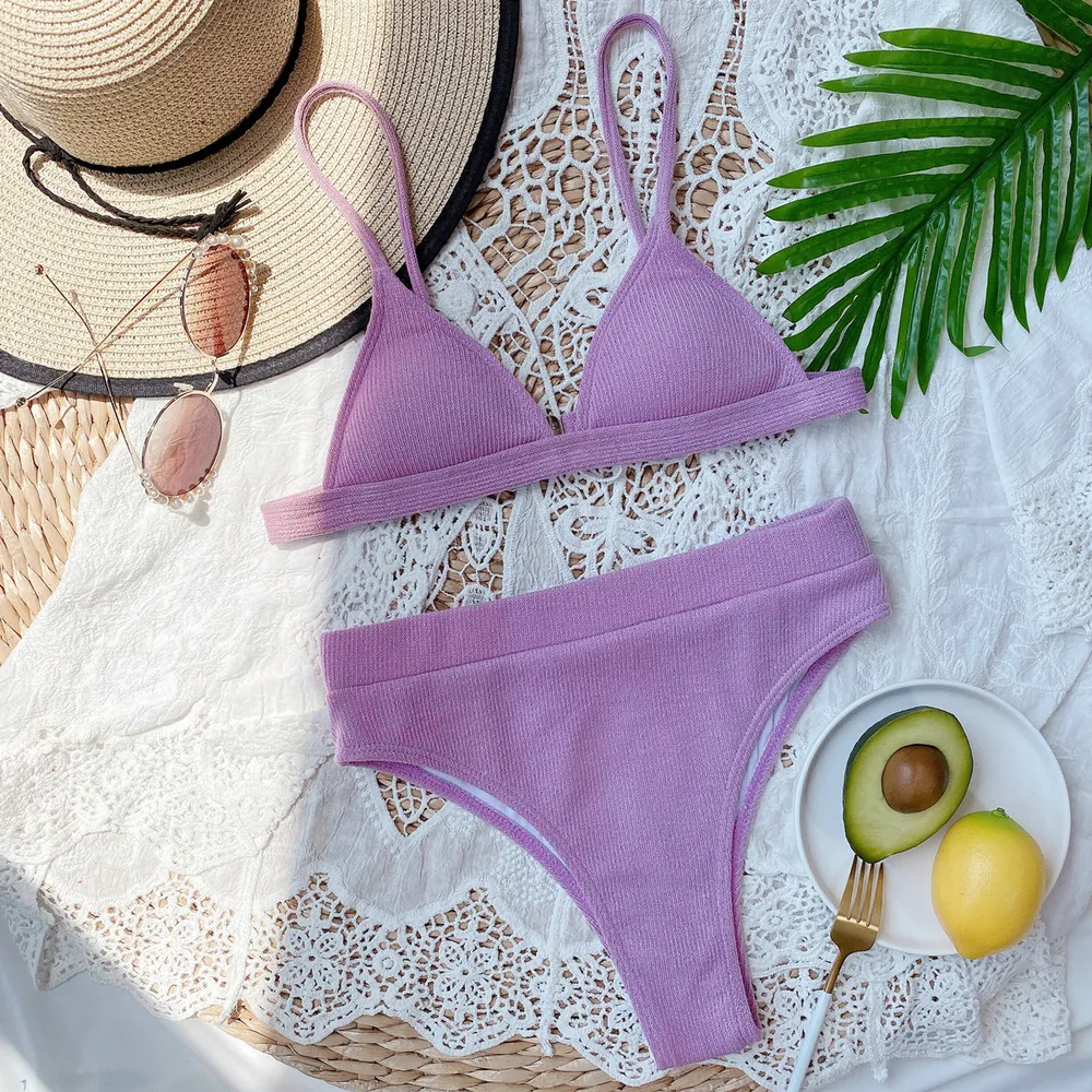Spaghetti Strap Ribbed Bikini Set, image 2