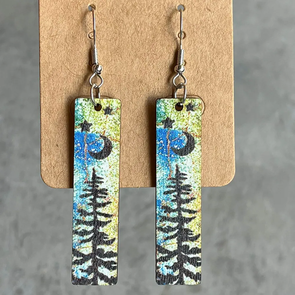 Square Shape Wooden Dangle Earrings, image 5