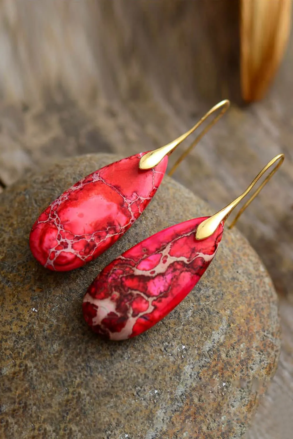 Handmade Teardrop Shape Natural Stone Dangle Earrings, image 2