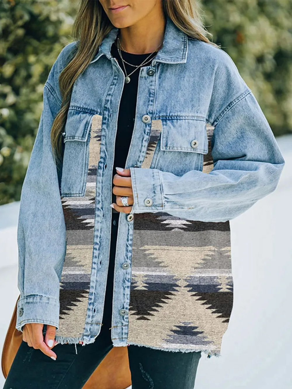 Collared Neck Dropped Shoulder Denim Jacket, image 12