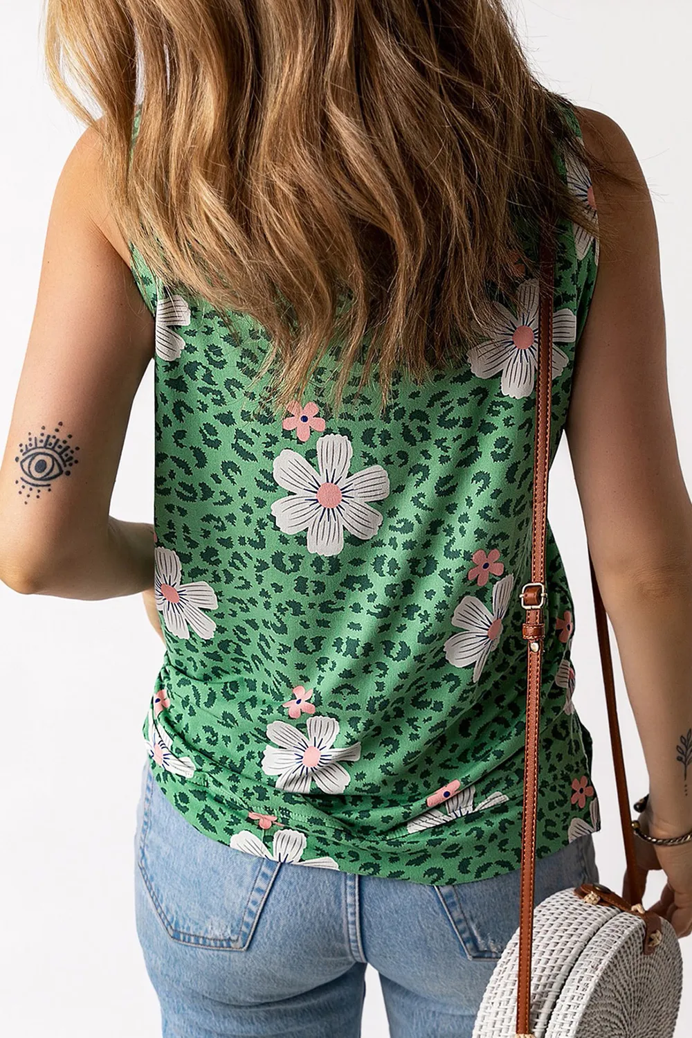 Printed Side Slit Round Neck Tank, image 2