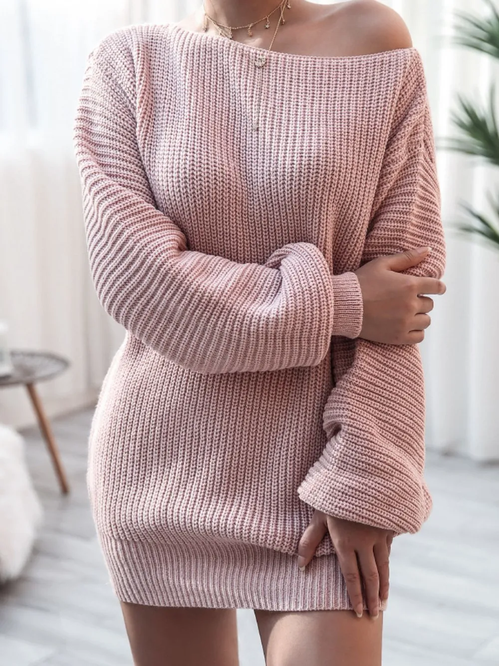 Balloon Sleeve Boat Neck Sweater Mini Dress, image 10