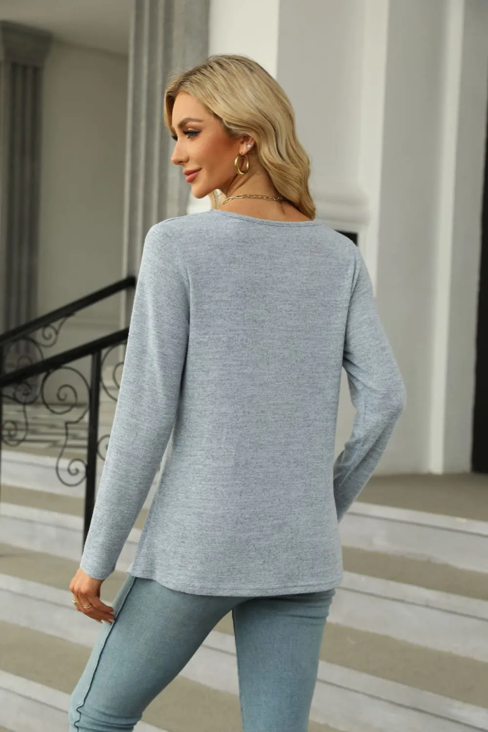 Square Neck Long Sleeve Slit T-Shirt, image 7