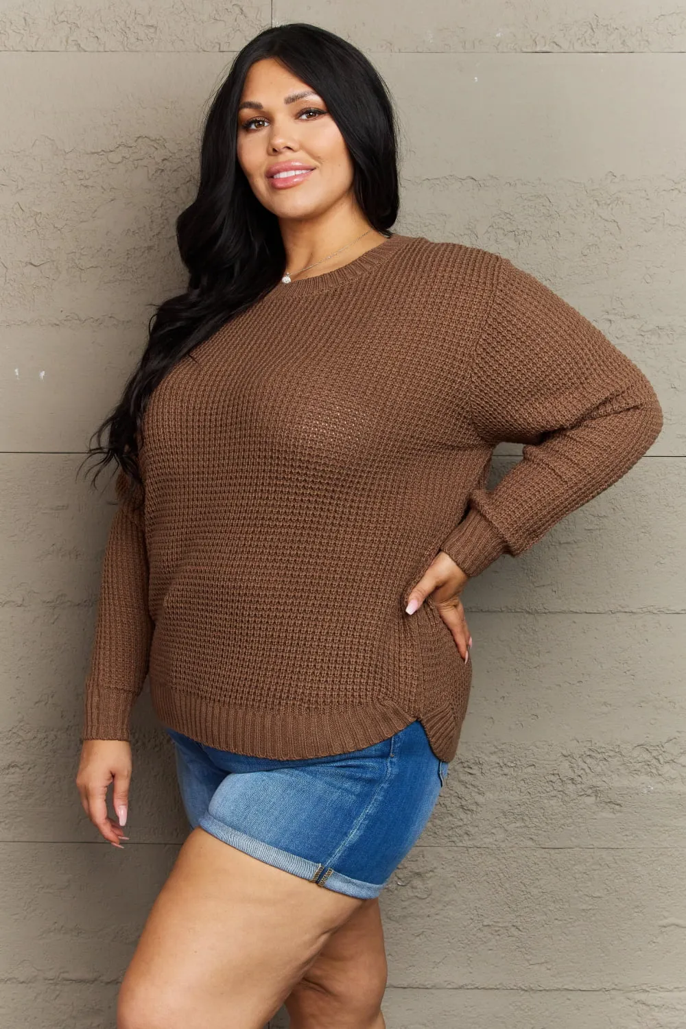 Breezy Days Plus Size High Low Waffle Knit Sweater, image 3