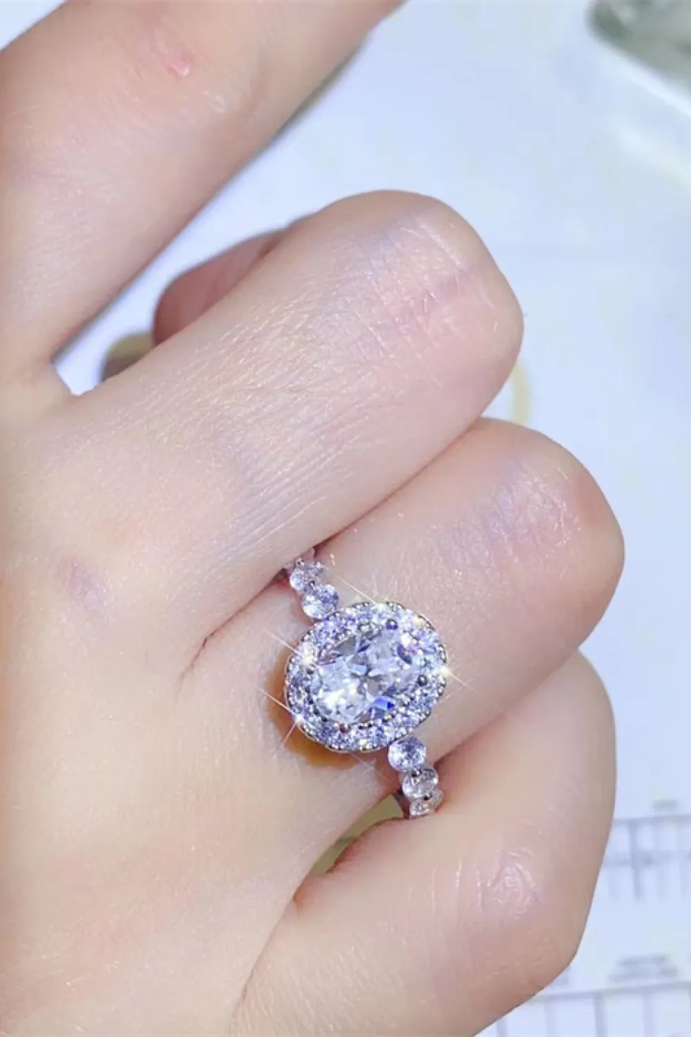 1 Carat Moissanite 925 Sterling Silver Halo Ring