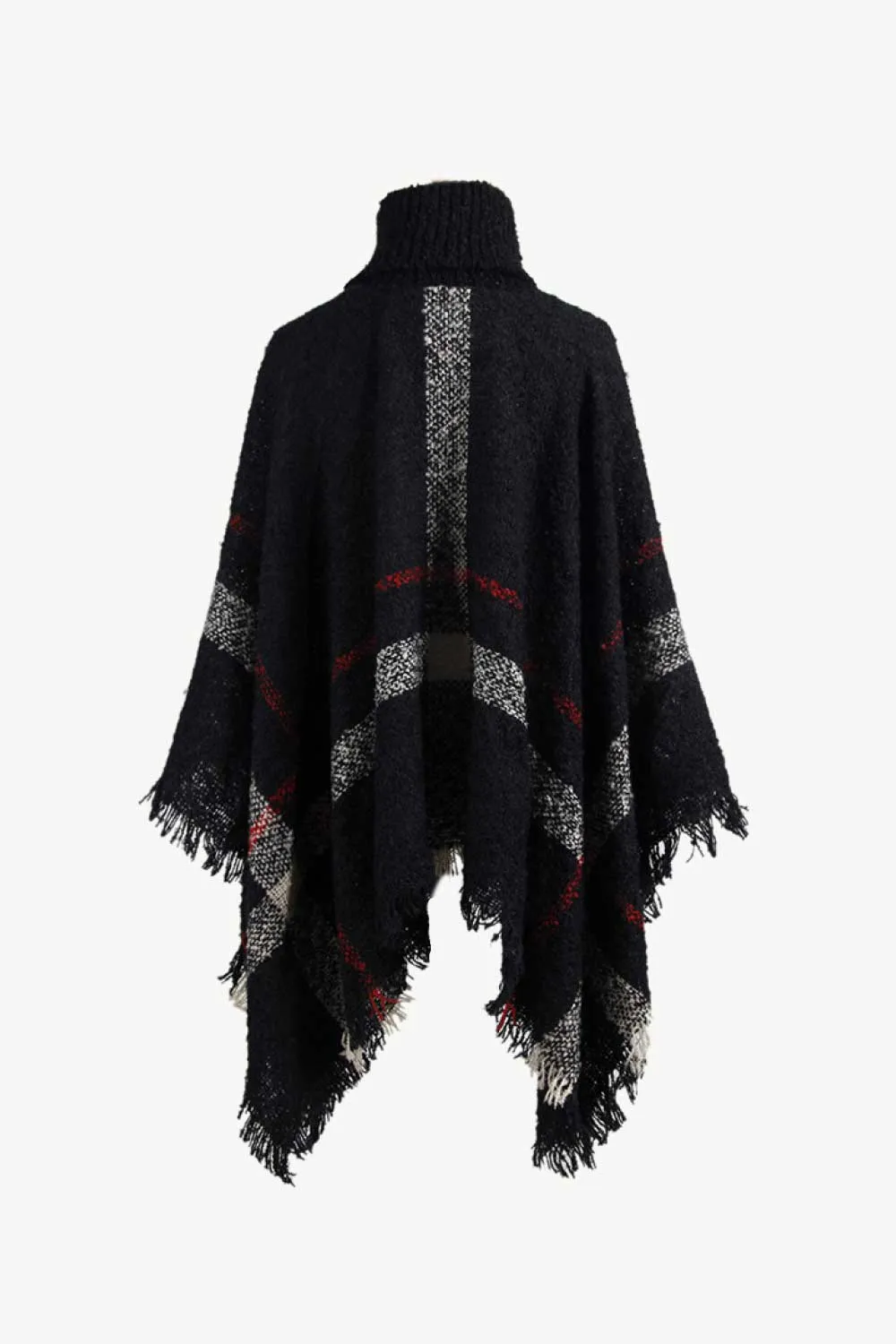 Plaid Turtleneck Raw Hem Poncho, image 20