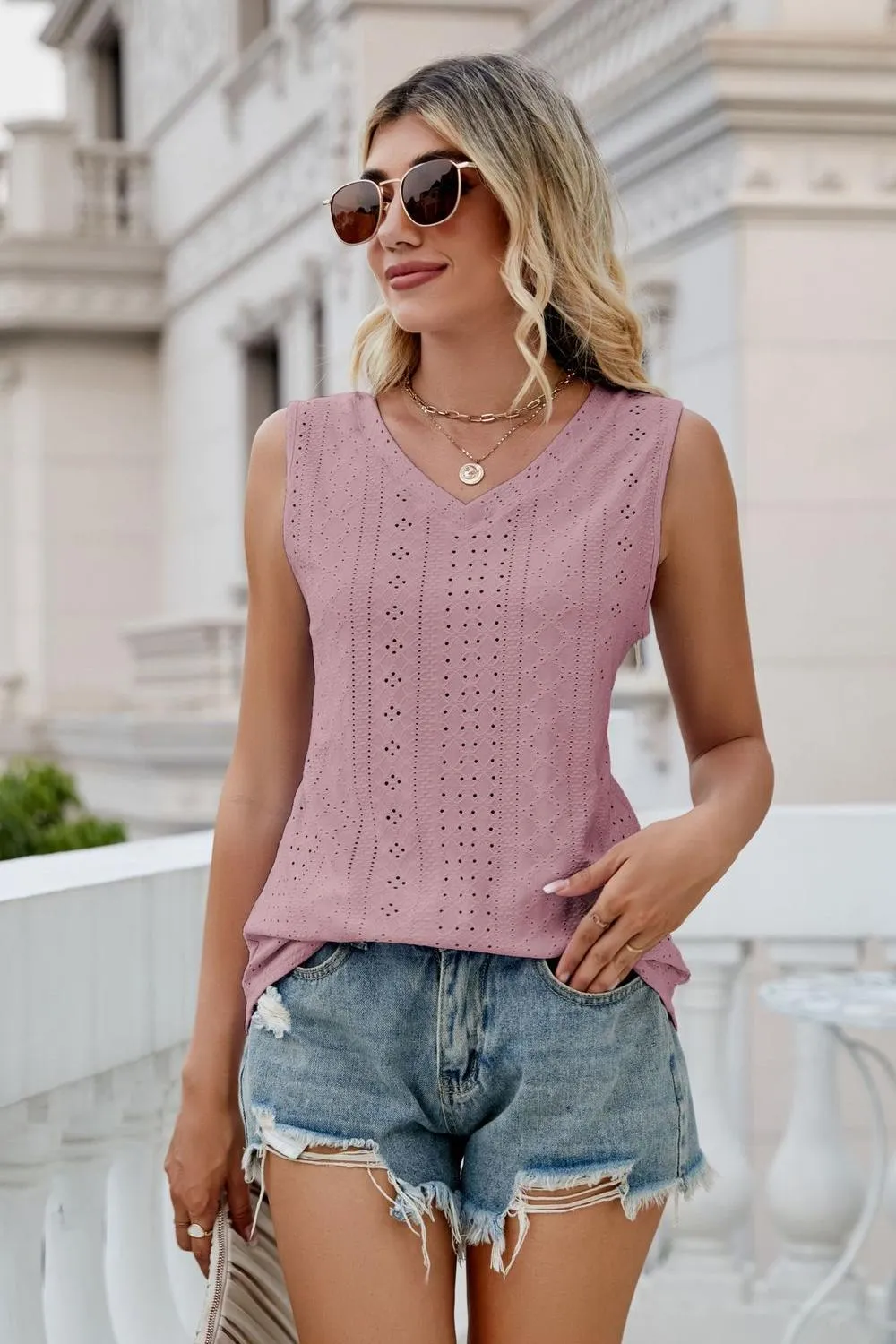Eyelet V-Neck Tank, image 3