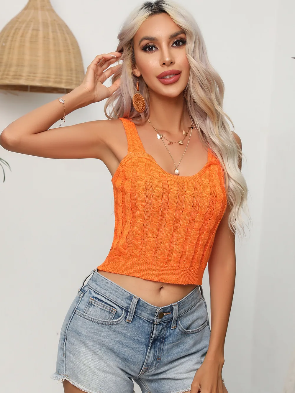 Cable-Knit Cropped Knit Tank, image 4