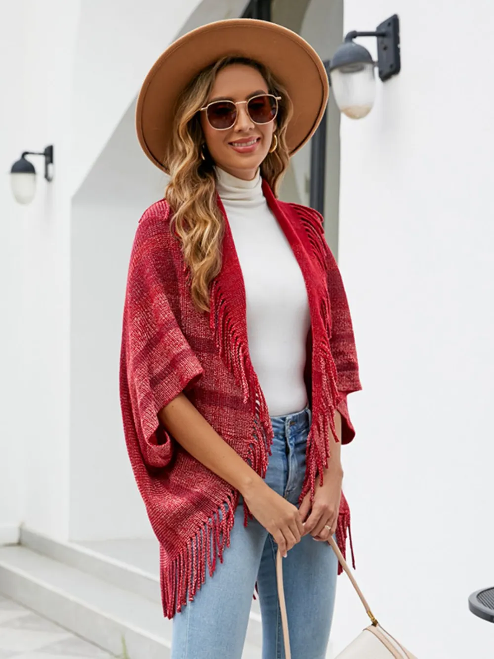 Fringe Detail Open Front Poncho, image 4