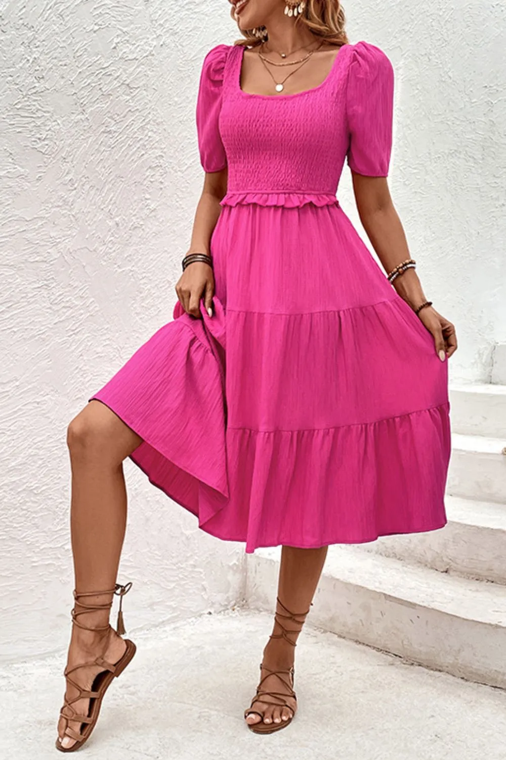 Square Neck Puff Sleeve Cutout Dress, image 2