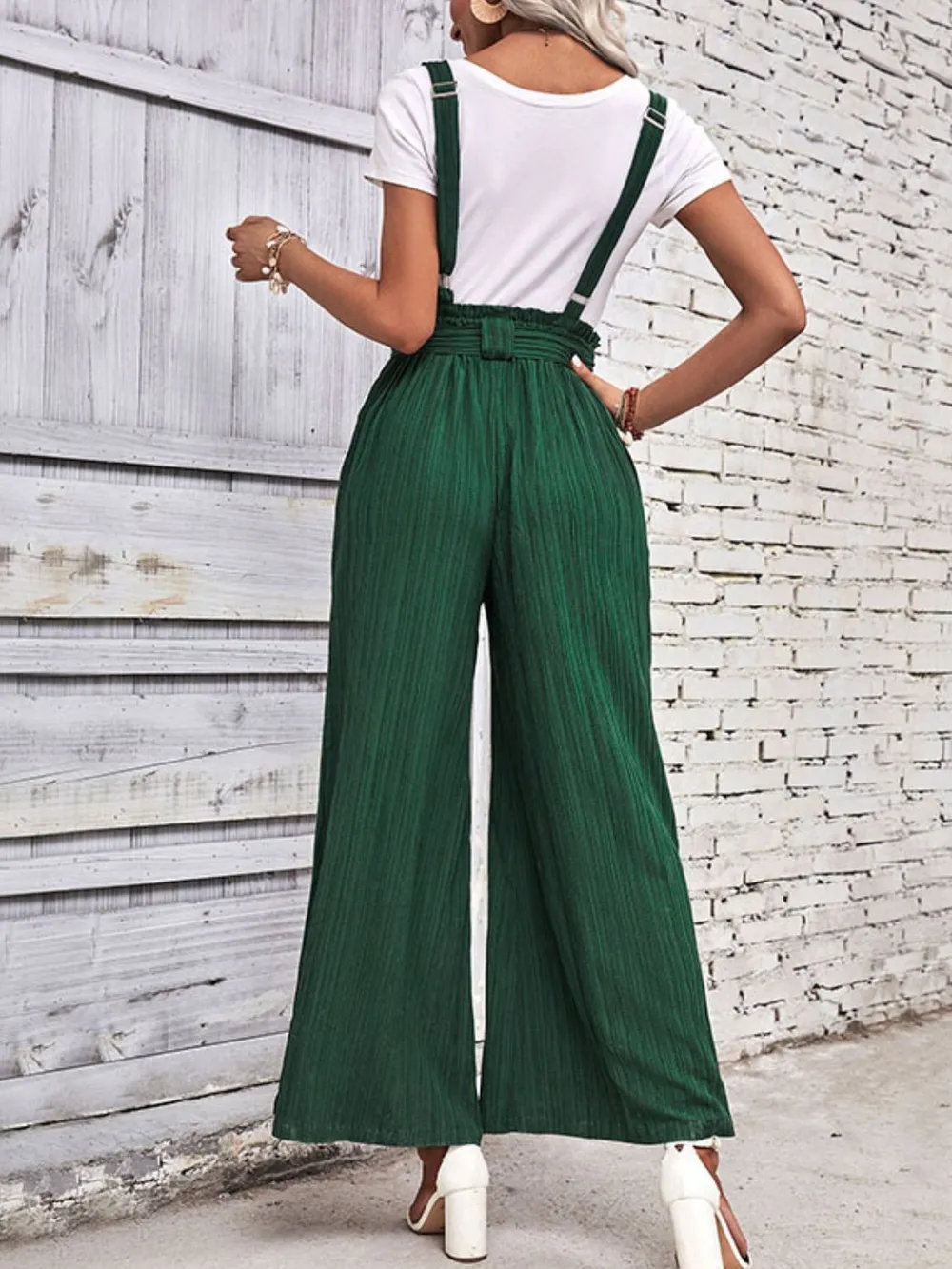 Tie Belt Wide Leg Overalls, image 2
