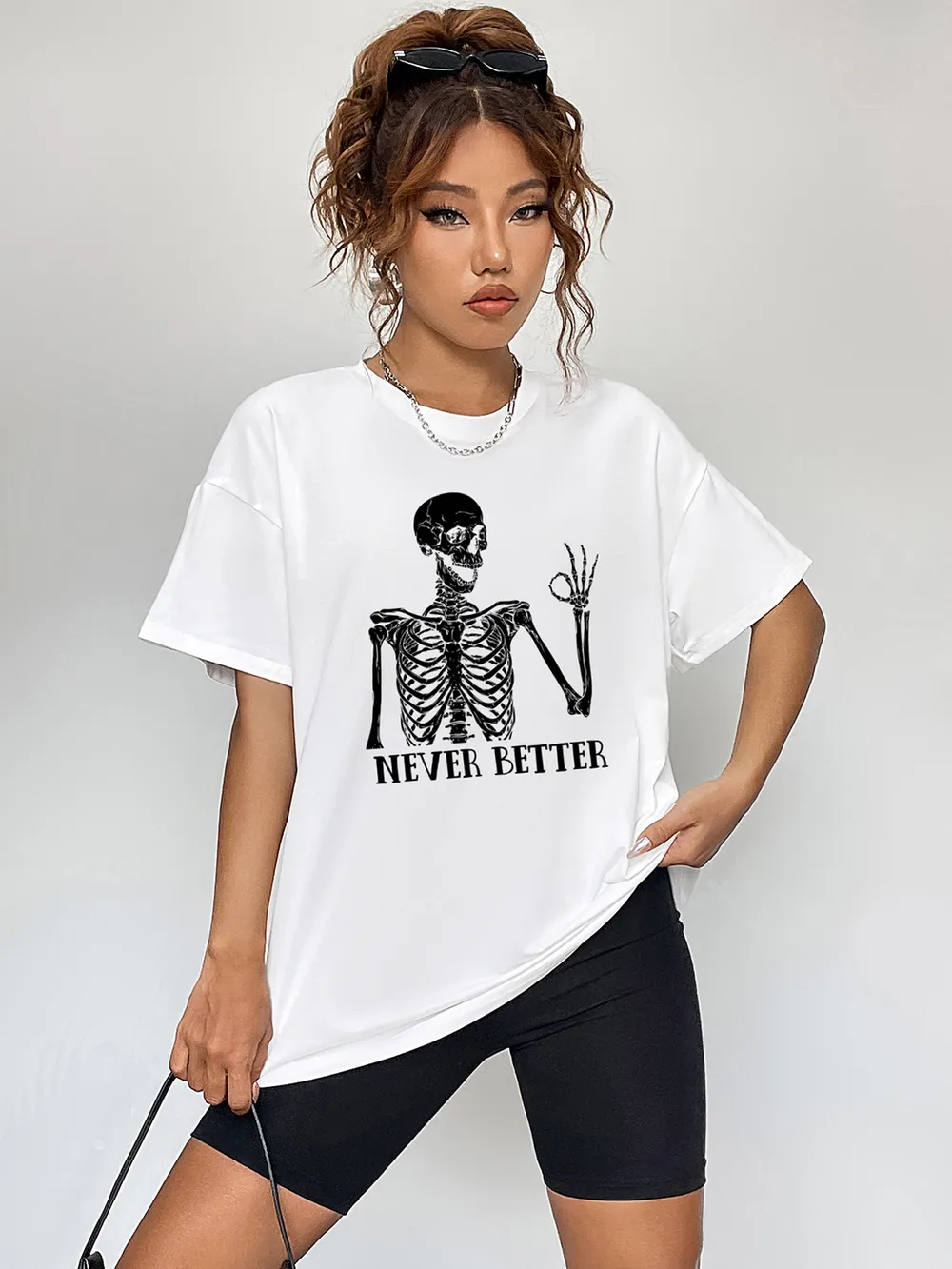 Round Neck Short Sleeve Never Better Graphic T-Shirt, image 4