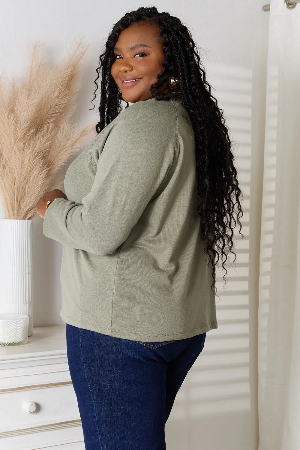 Full Size V-Neck Long Sleeve T-Shirt, image 2