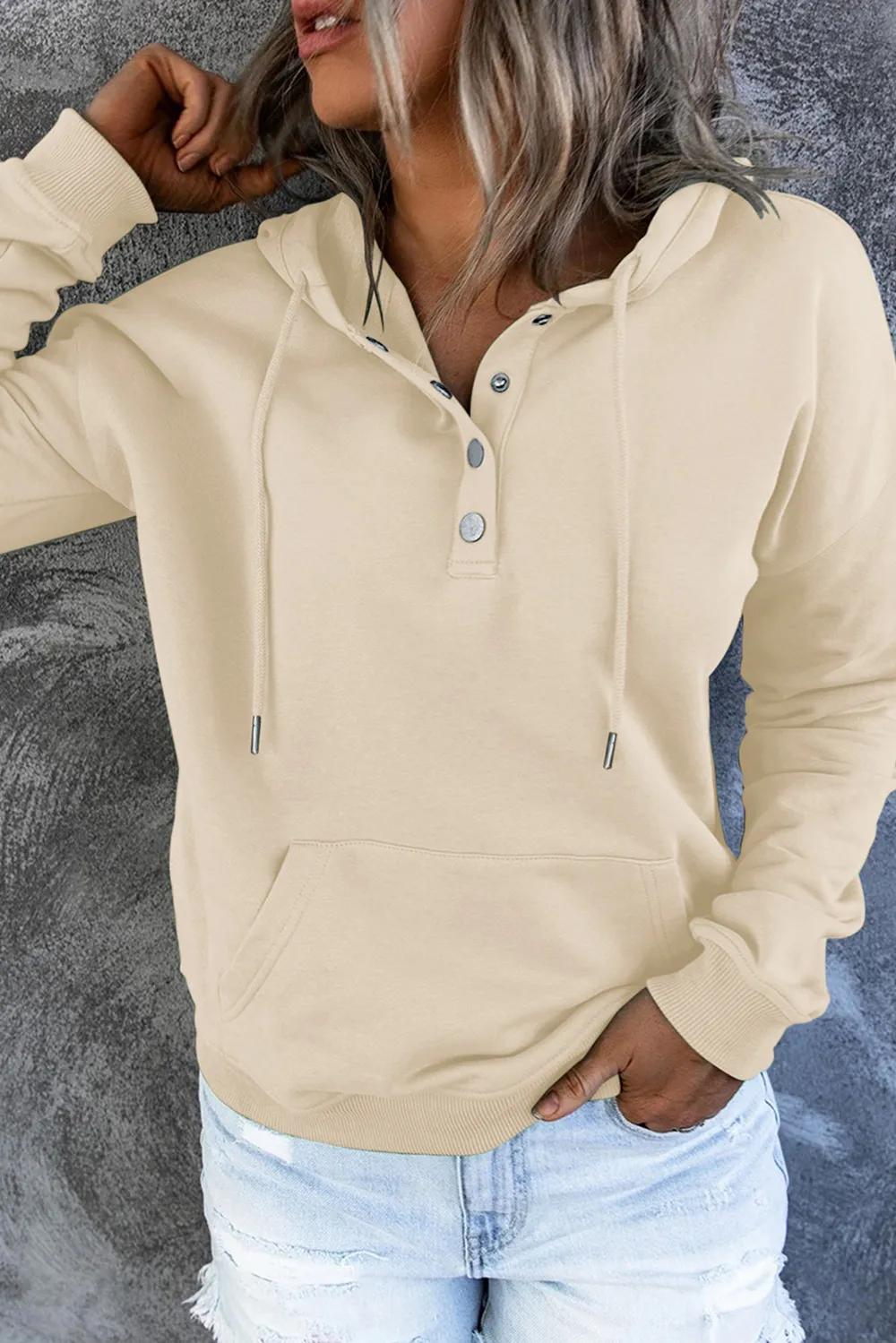Dropped Shoulder Long Sleeve Hoodie with Pocket, image 3