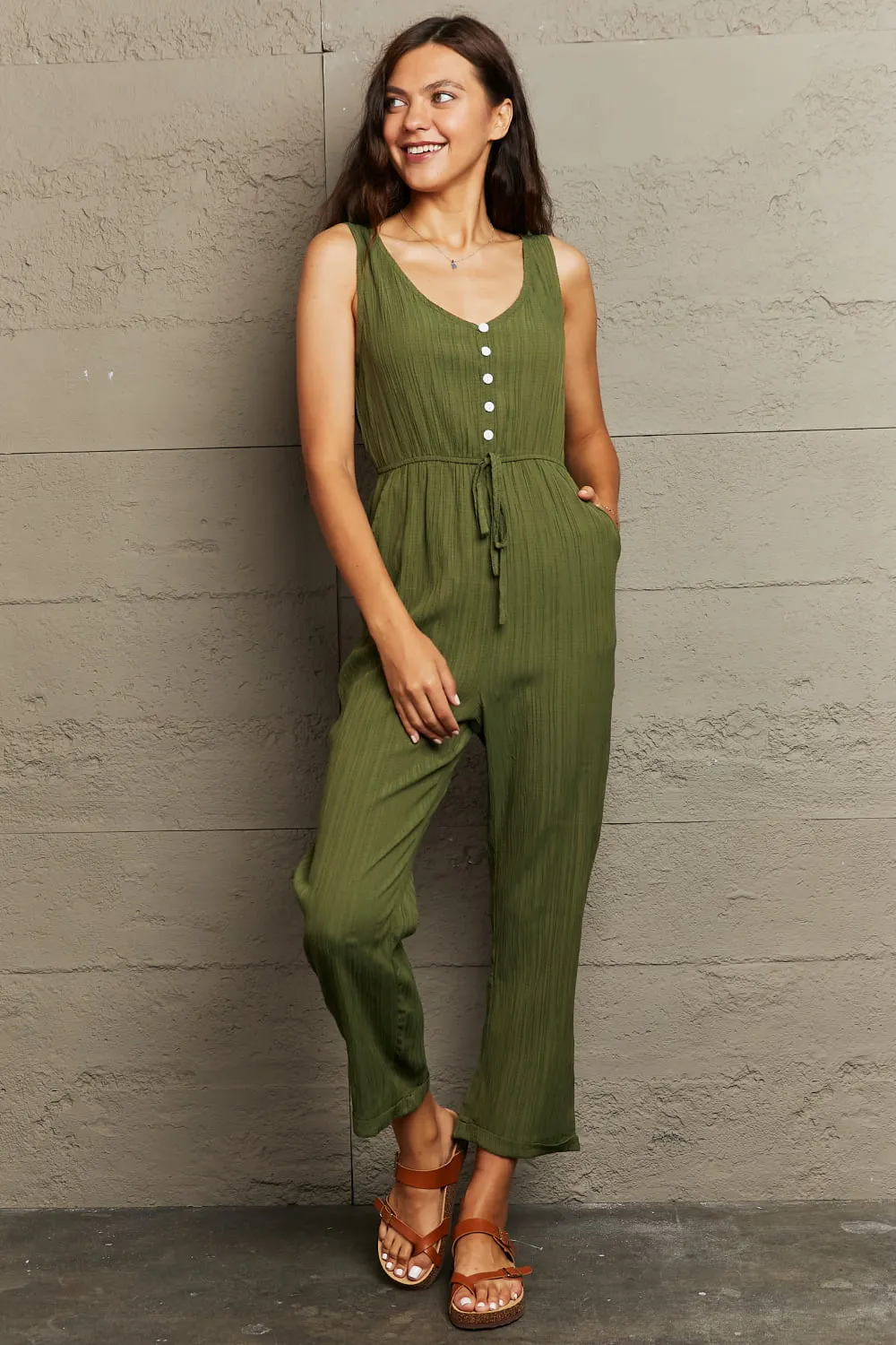 Tied Sleeveless Jumpsuit with Pockets, image 7