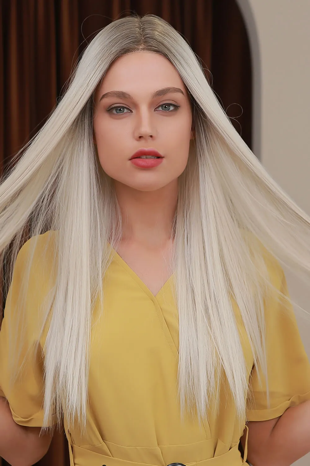 13*2" Lace Front Wigs Synthetic Long Straight 26" Heat Safe 150% Density, image 4