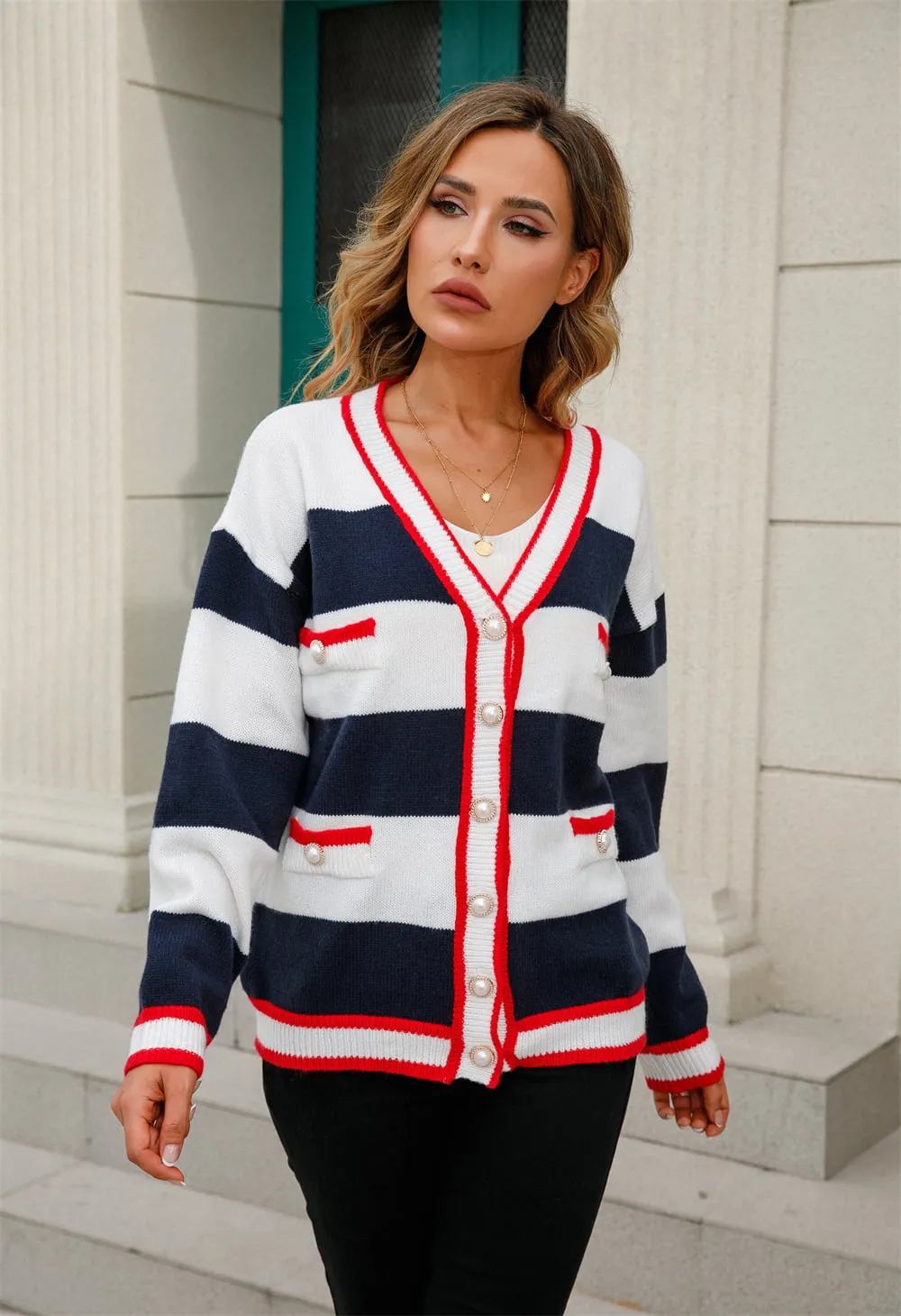 Color Block V-Neck Long Sleeve Cardigan, image 5