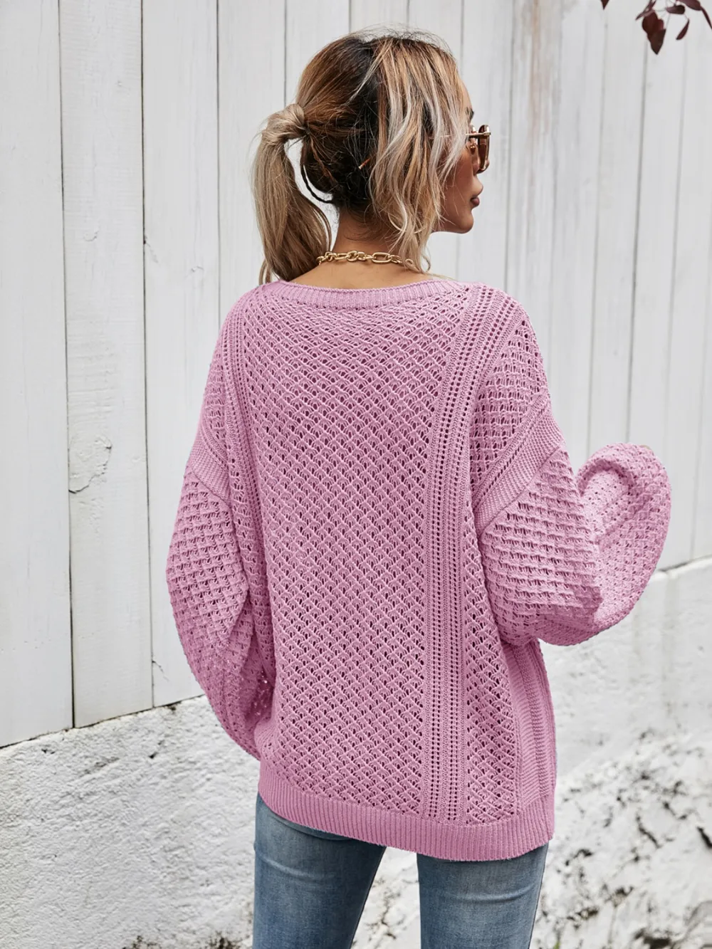 V-Neck Dropped Shoulder Sweater, image 10