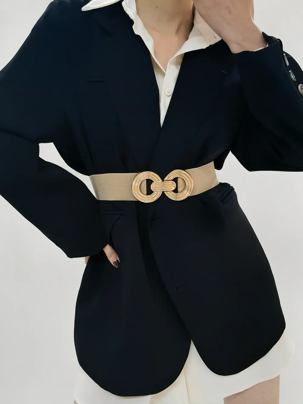Geometric Buckle Elastic Wide Belt, image 2