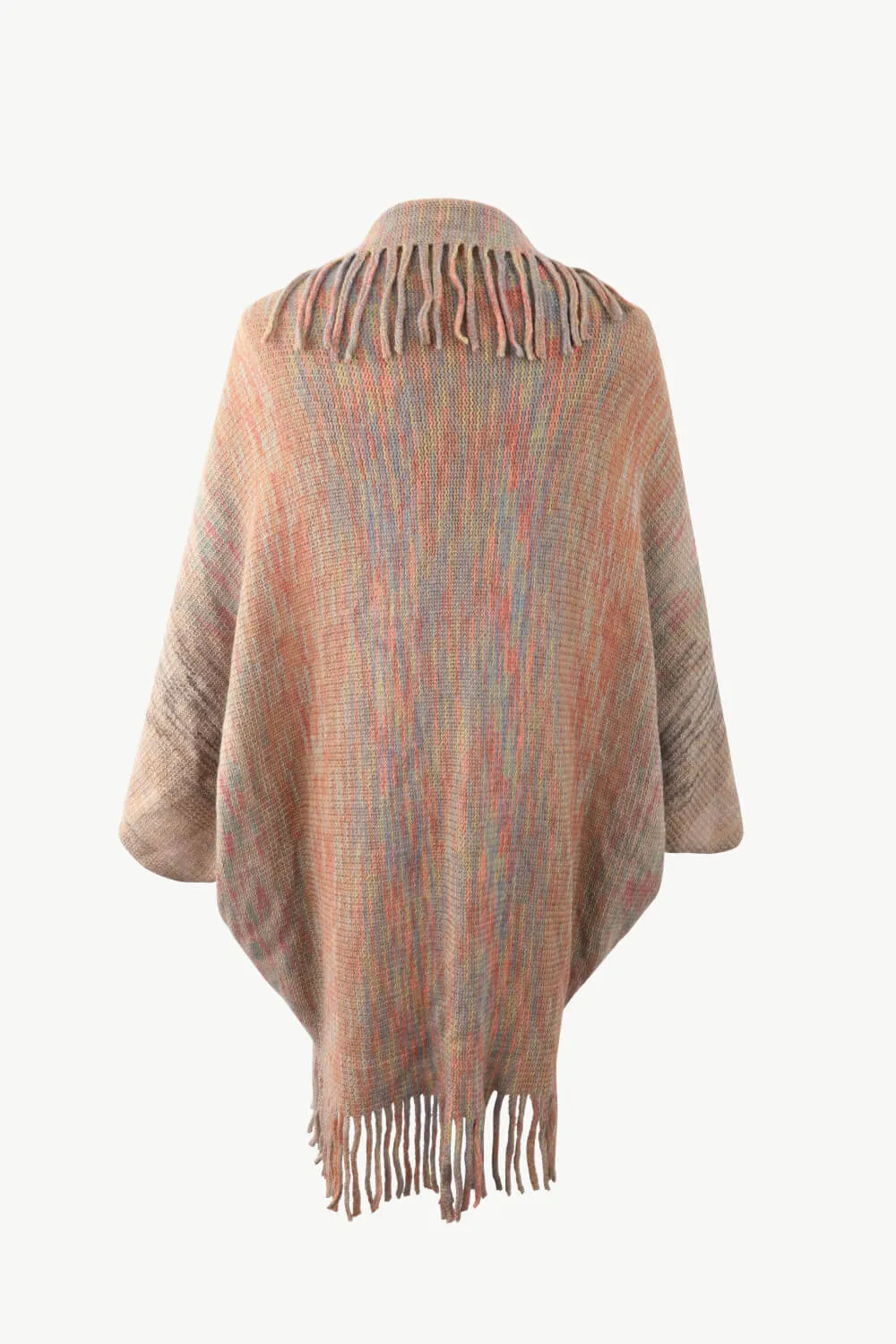 Multicolored Fringe Trim Poncho, image 17