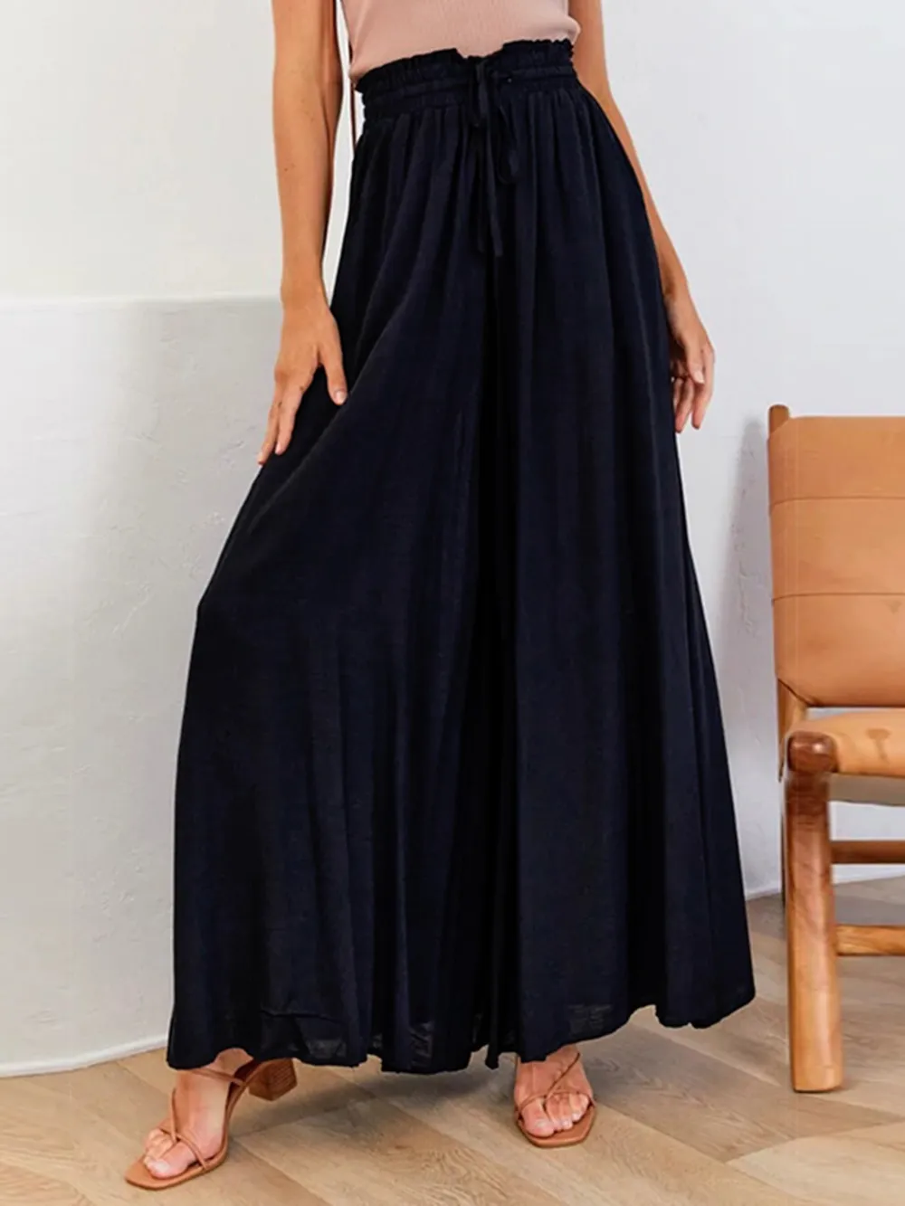 Drawstring Waist Wide Leg Pants, image 2