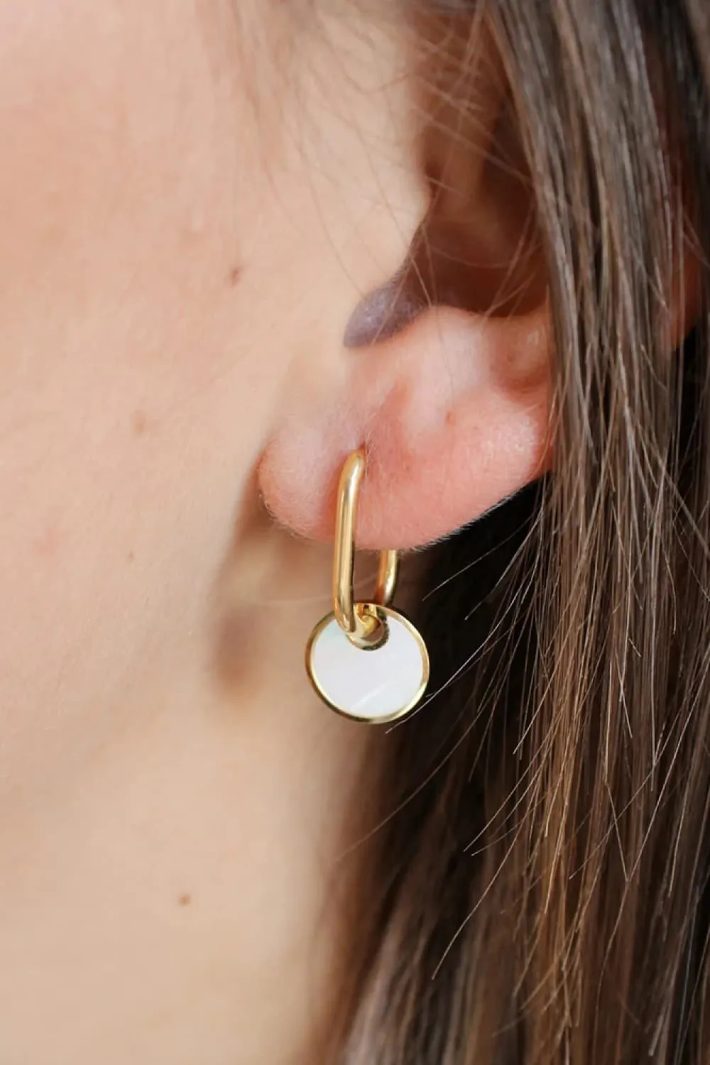 Copper White Mother-Of-Pearl Drop Earrings, image 2