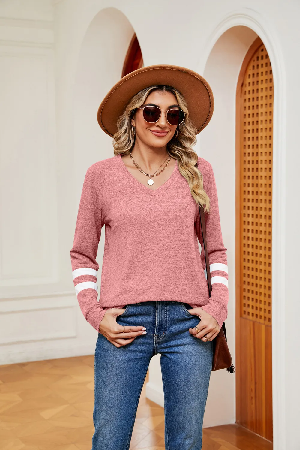 V-Neck Long Sleeve T-Shirt, image 2