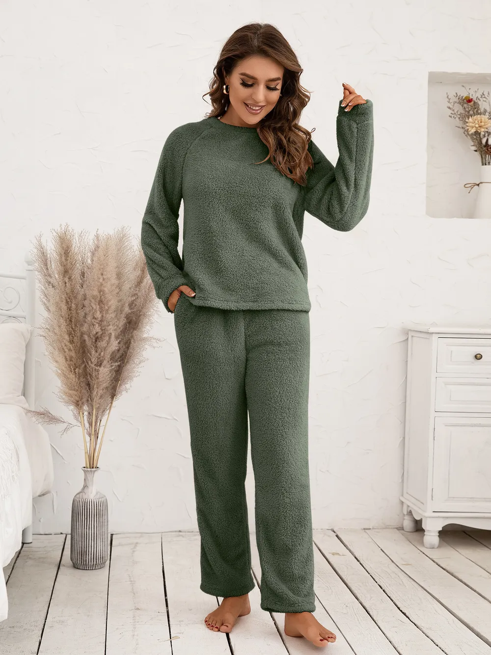 Teddy Long Sleeve Top and Pants Lounge Set, image 3