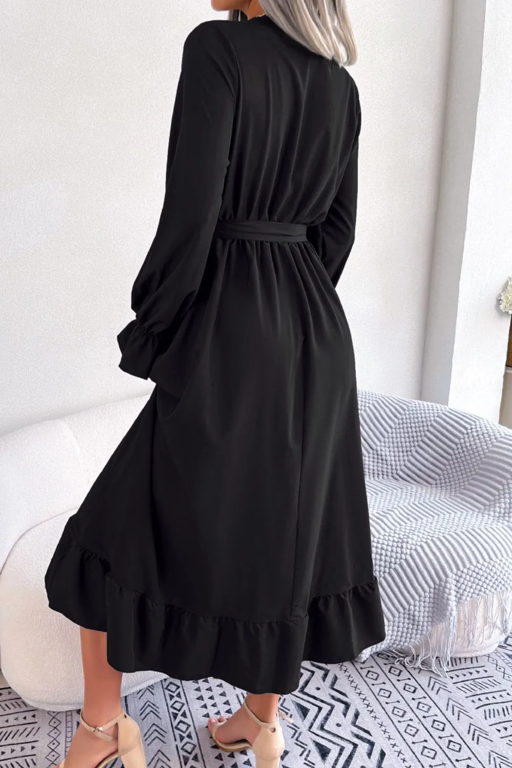 Contrast Belted Flounce Sleeve Dress, image 9