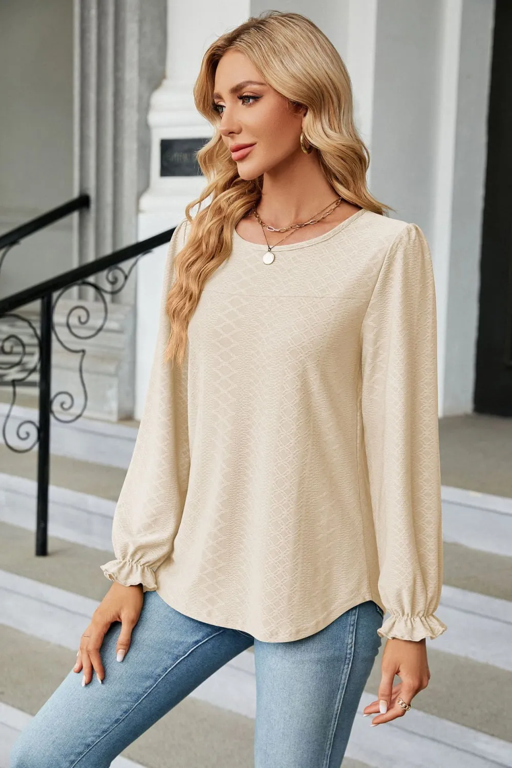 Round Neck Flounce Sleeve Blouse, image 11