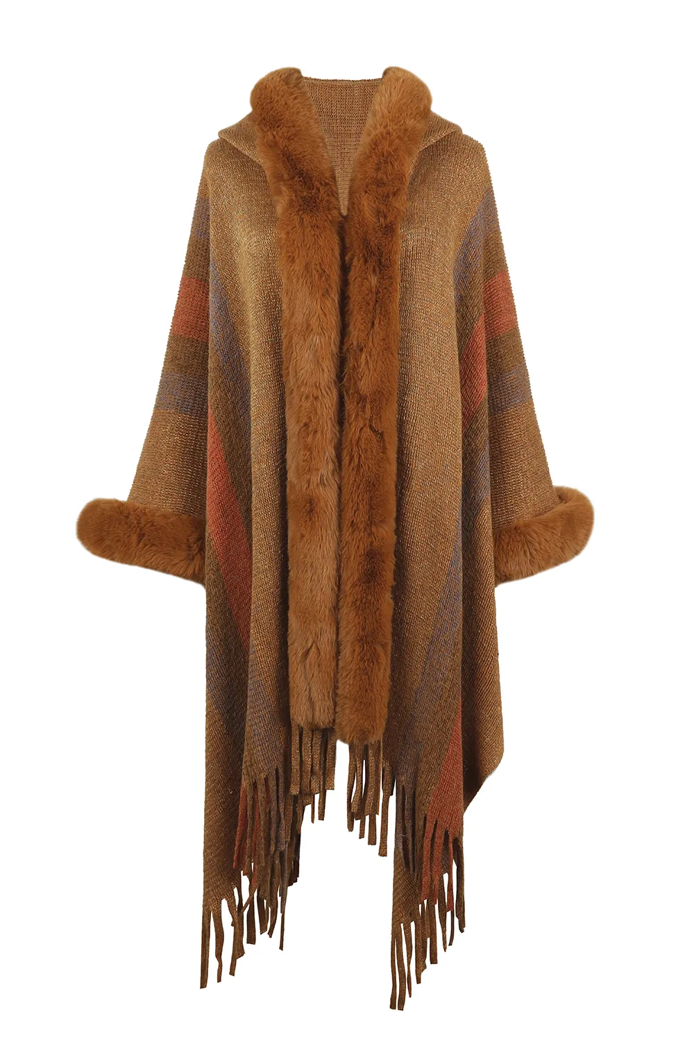 Color Block Fringe Detail Poncho, image 12