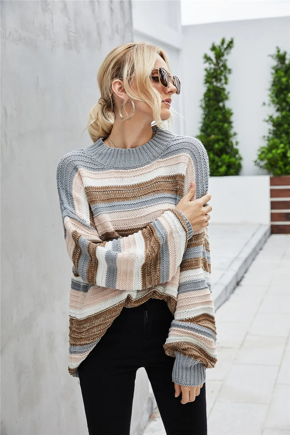Round Neck Dropped Shoulder Sweater, image 3